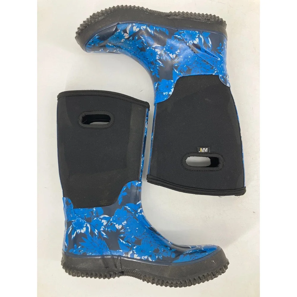 WTW Rain Boots Women Size 7 Blue Floral Excellent Waterproof Neoprene